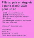 Cherche jeune fille aupair Suisse en Argovie à partir d'Août 21