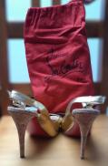 ✨NEUVES Escarpins CHRISTIAN LOUBOUTIN CUIR DORE ET TALONS LIEGE - Neuves Private T38